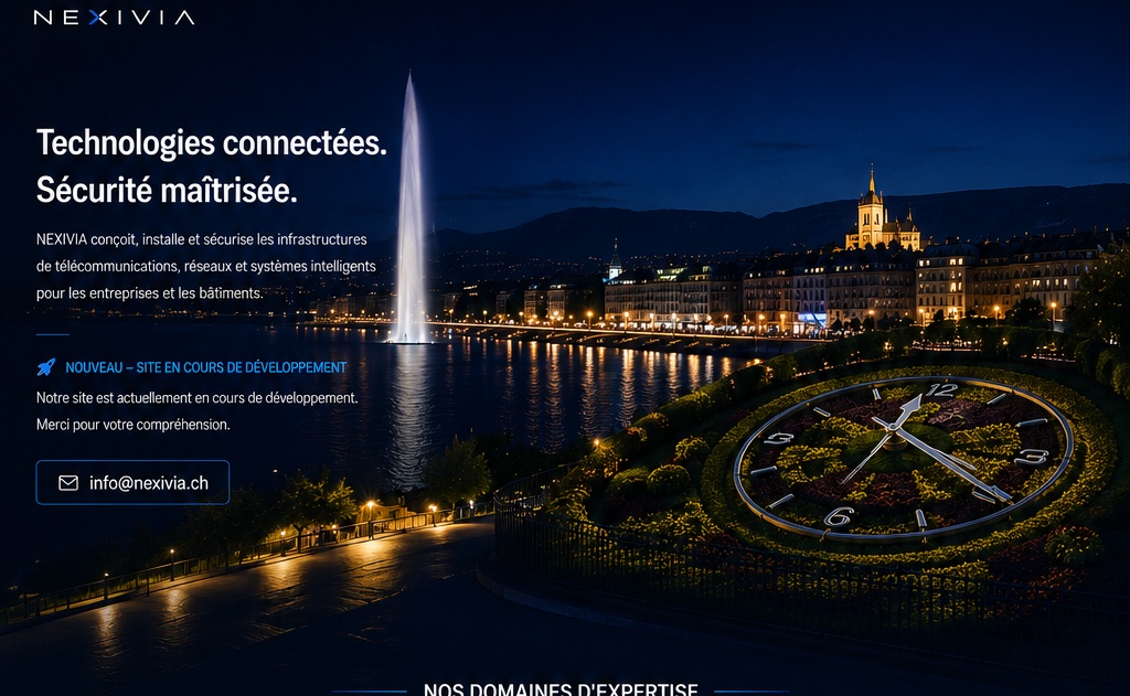 Genève de nuit avec le Jet d’eau et l’Horloge fleurie